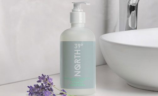 39° North Shampoo with a lavender flower